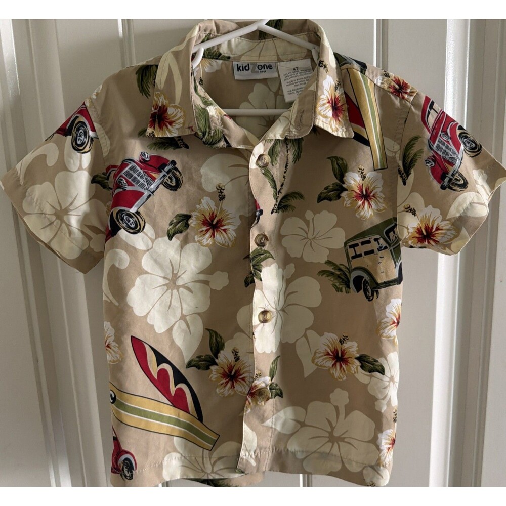 Toddler Boys Hawaiian Shirt 4T Cars Surfboard Floral